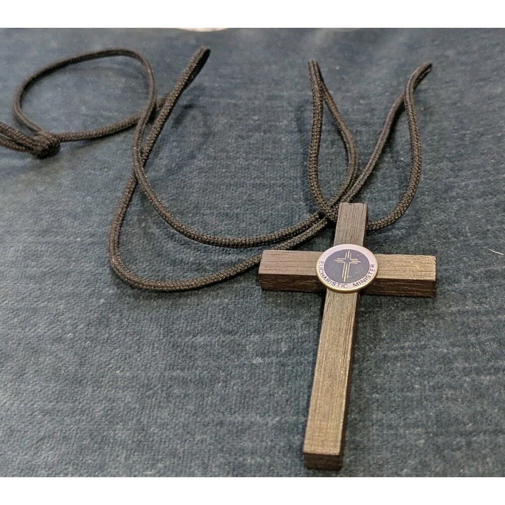 Wooden Eucharistic Minister Cross Pendant Necklace Catholic Religious Christian